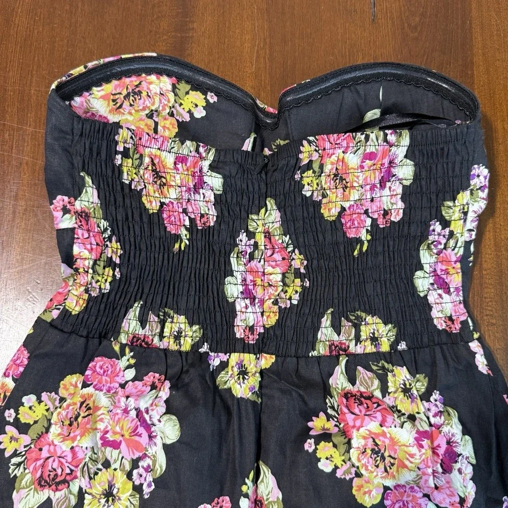 Rue 21 Strapless Moody Floral Fit Flare Dress XS Black Pink Sweetheart Coquette - Picture 5 of 11